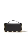 Valentino Garavani Rockstud Grainy Leather Wallet With Detachable Chain Accessories In Black