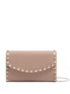 Valentino Garavani Rockstud Leather Wallet On Chain In Brown