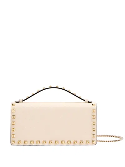 Valentino Garavani Rockstud Leather Wallet On Chain In White