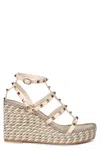 Valentino Studded Leather Wedge Sandals In Green