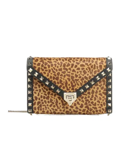 Valentino Garavani Mini Rockstud Leopard Print Stud Shoulder Bag In Brown