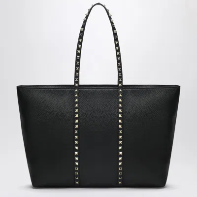 トートバッグ VALENTINO GARAVANI ROCKSTUD MEDIUM TOTE BAG IN BLACK LEATHER Valentino Garavani Rockstud Medium Leather Tote Bag - Black