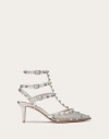 VALENTINO GARAVANI VALENTINO GARAVANI ROCKSTUD MESH PUMP WITH CRYSTALS AND STRAPS 65MM WOMAN PASTEL GREY/SILVER 41.5