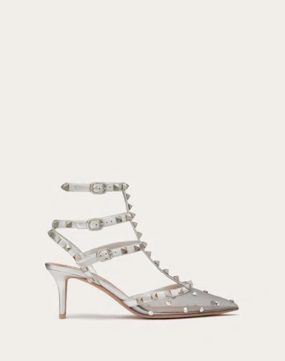 Valentino Garavani Rockstud Mesh Pump With Crystals And Straps 65mm Woman Pastel Grey/silver 41 In White