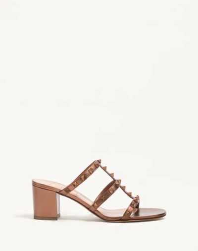 Valentino Garavani Rockstud Metallic Calfskin Leather Slide Sandal 60 Mm Woman Bronze 36.5