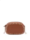 Valentino Rockstud Mini Grainy Leather Crossbody In Brown