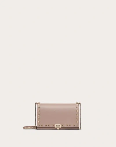 Valentino Garavani Rockstud Mini Calfskin Bag With Chain Woman Poudre Uni In Neutral