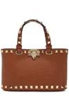 Valentino Garavani Rockstud Mini Grained Leather Top Handle Bag In Brown