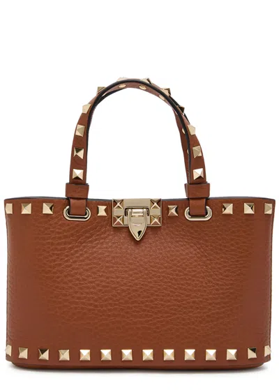 Valentino Garavani Rockstud Mini Grained Leather Top Handle Bag In Brown