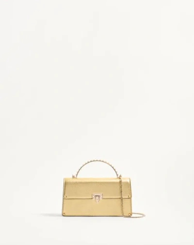 Valentino Garavani Rockstud Mini Handbag In Laminated Calfskin Woman Antique Brass Uni
