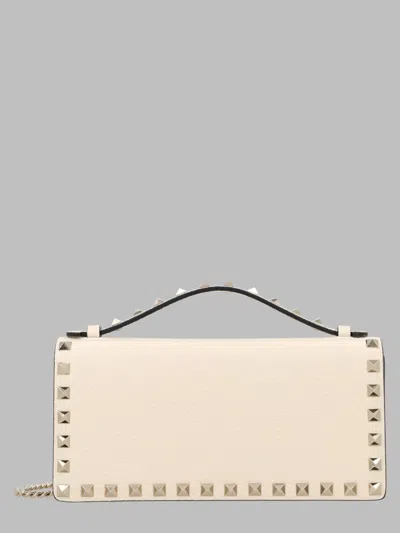 Valentino Garavani Rockstud Mini Leather Wallet (10.5 Cm X 21 Cm X 4 Cm) For Women In Ivory