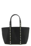 Valentino Rockstud Mini Tote In Hammered Leather In Black