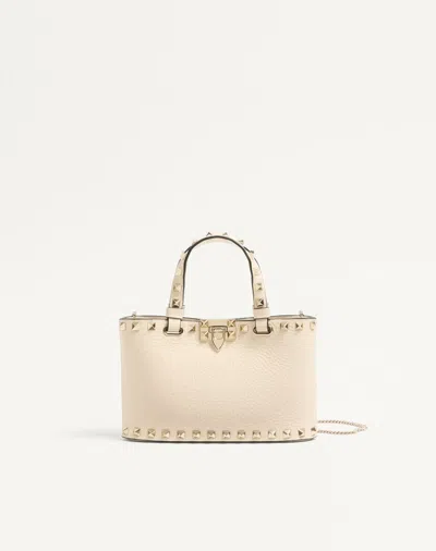 Valentino Garavani Rockstud Mini Shopping Bag In Grainy Calfskin Woman Light Ivory Uni In Neutral