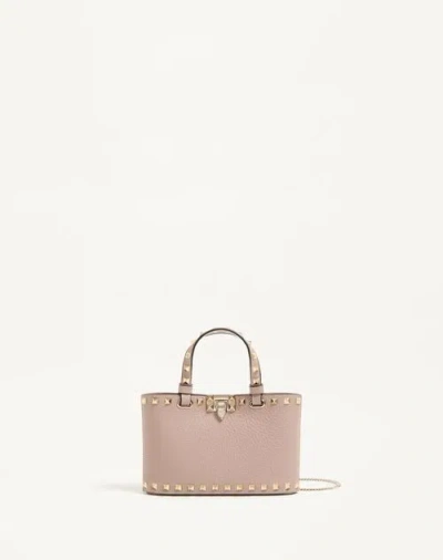 Valentino Garavani Rockstud Mini Shopping Bag In Grainy Calfskin Woman Poudre Uni