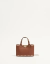 Valentino Garavani Rockstud Mini Shopping Bag In Grainy Calfskin Woman Saddle Brown Uni In Brown