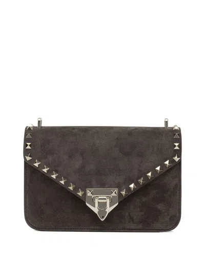 Valentino Garavani Rockstud Mini Suede Crossbody Bag In Brown