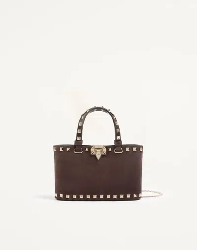 Valentino Garavani Rockstud Mini Suede Shopping Bag Woman Ebony Uni In Black