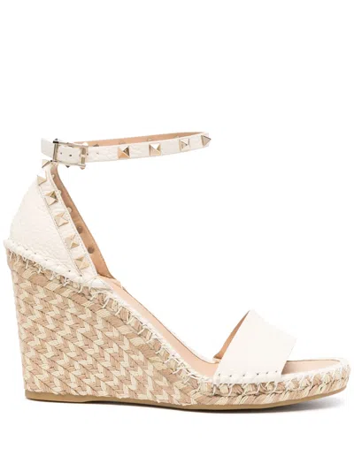 Valentino Garavani Rockstud Natural Gold Wedge Sandal In Multi