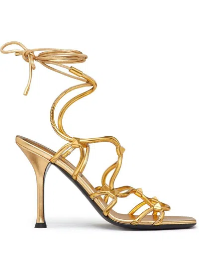 Valentino Garavani Rockstud Net Mirror-effect Synthetic Sandal 100 Mm Woman Antique Brass 38.5 In Gold