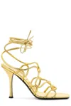 Valentino Rockstud Net 100 Metallic Leather Sandals In Golden