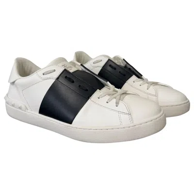 Pre-owned Valentino Garavani Rockstud Open Leather Sneakers It 44.5 White Black Colorblock
