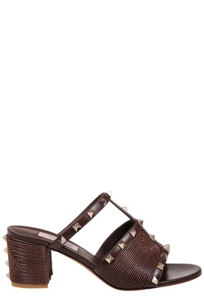 Valentino Garavani Leather Heeled Mules In Brown