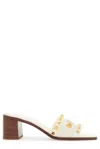 Valentino Ivory Leather Slippers With Golden Studs And Low Heel In Ivory
