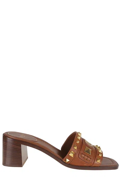 Valentino Garavani Garavani Rockstud Open Toe Sandals In Leather Brown