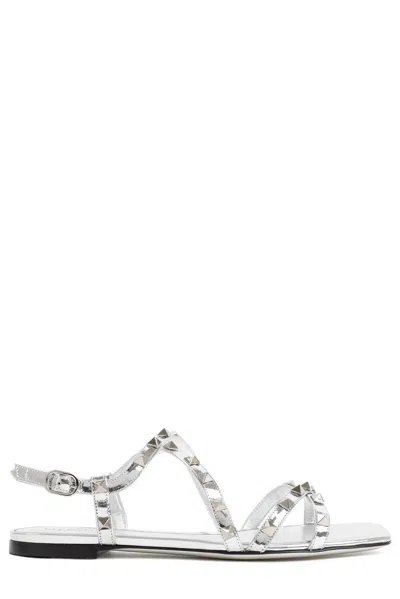 Valentino Garavani Garavani Rockstud Open Toe Sandals In Silver