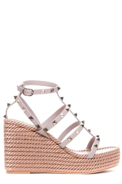 Valentino Garavani Rockstud Open Toe Wedge Sandals In Pink