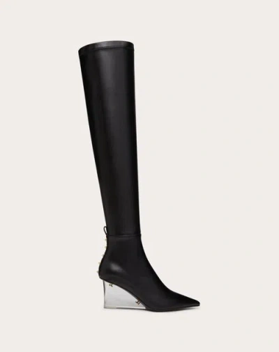 Valentino Garavani Rockstud Over-the-knee Boot In Stretch Synthetic Material 75mm Woman Black 42