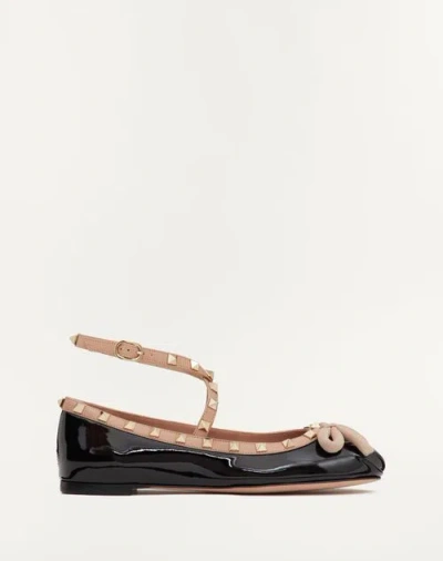 VALENTINO GARAVANI VALENTINO GARAVANI ROCKSTUD PATENT LEATHER BALLERINA WOMAN BLACK/ROSE CANNELLE 42