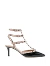 Valentino Rockstud Caged 65 Patent Ankle Strap Pump In Black