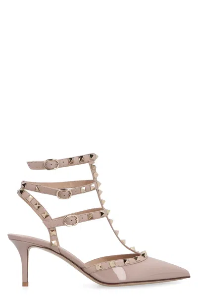 Valentino Garavani Rockstud Patent Leather Slingback Pumps In Neutral