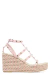 Valentino Rockstud Wedged Espadrille Sandals In Pink