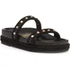 Valentino Womens Black Rockstud Leather Espadrille Sandals In Nero