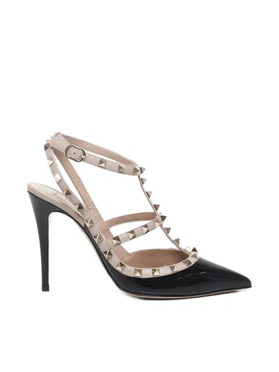 Valentino Garavani Garavani Rockstud Pointed-toe Pumps In Black, Beige