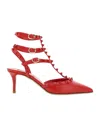 Valentino 65mm Rockstud-embellished Ankle-strap Sandals In Red