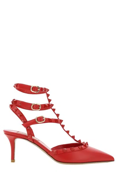 Valentino Garavani 65mm Rockstud-embellished Ankle-strap Sandals In Red