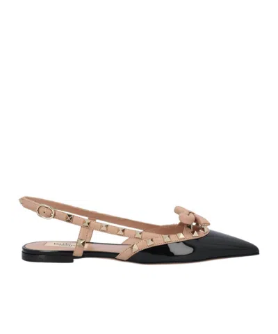 Valentino Garavani Women's Rockstud Bow Slingback Ballerina In Beige