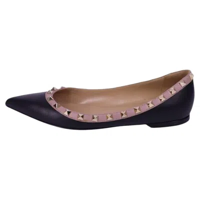Pre-owned Valentino Garavani Rockstud Pointed-toe Ballet Flats - Eu 38 In Black