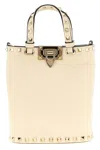 Valentino Rockstud Textured Leather Clutch Bag In White