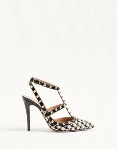 VALENTINO GARAVANI VALENTINO GARAVANI ROCKSTUD PUMP IN PIED-DE-POULE FABRIC 100MM WOMAN LATTE/BLACK 41