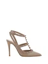 Valentino Antiqued Pink Leather Rockstud Pumps In Nude