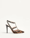Valentino Garavani Rockstud Pumps With Straps In Pony-effect Calfskin 100mm Woman Animal Print 40.5 In Multi