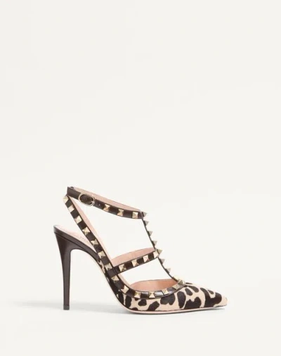 Valentino Garavani Rockstud Pumps With Straps In Pony-effect Calfskin 100mm Woman Natural/brown 42