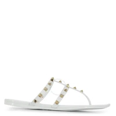 Valentino Garavani Rockstud Rubber Thong Sandals In White