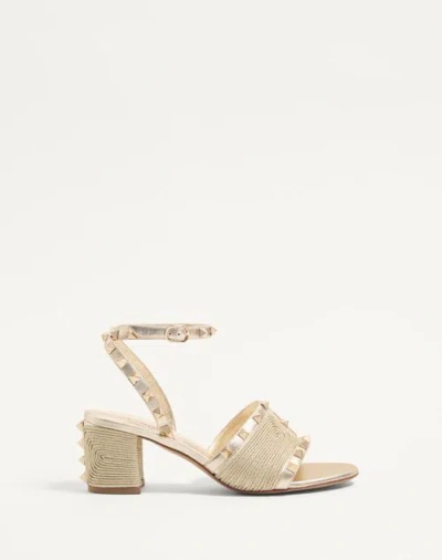 Valentino Garavani Rockstud Sandal In Laminated Nappa With Cornely Embroidery 60mm Woman Platinum 41