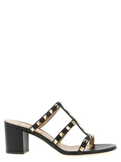 Valentino Garavani 60mm Rockstud Caged Block-heel Slide Sandals In Black