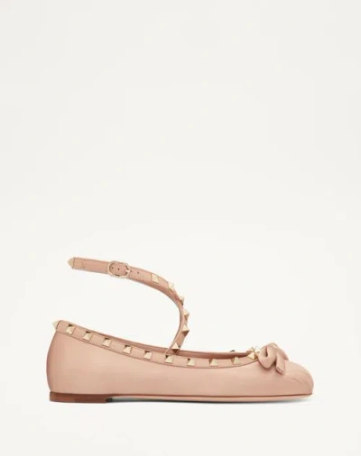 Valentino Garavani Rockstud Satin Ballerina Woman Rose Cannelle 40